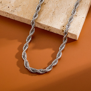 Hip-hop Plain <b>Chain</b> 5mm Thickened Encrypted Stainless Steel Color-retaining Electroplated <b>Rope</b> Set Necklace Bracelet - Product Image 3