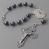 Hématite Décennie Chapelet Homard Griffe Pierre Naturelle Perles St.Michael Médaille Crucifix Argent Catholique Bracelet Auto Chapelets