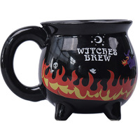 Tasse à café en céramique QTY, effet changeant de couleur, design créatif tendance, motif chaudron de sorcière et flammes de lune, thème Halloween, origine Dehua, sac en papier
