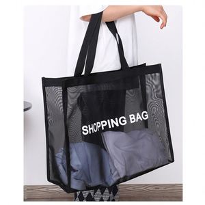 Wholesale New Fashion Luxury Summer <b>Large</b> Wire Nylon Custom Logo Reusable Clear Net Shopping <b>Bag</b> Mesh <b>Beach</b> Tote <b>Bag</b> - Product Image 4