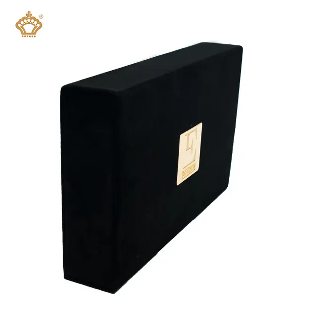 Luxury High Quality Full Black Velvet Gift Packaging Box with Metal Plate Logo