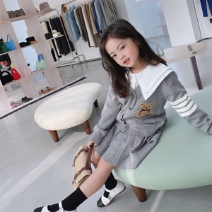 Autumn Winter Collection <b>Cute</b> Girls Korean Casual Suit New Long Sleeve <b>Bear</b> Cartoon Design Cotton Sweater Cardigan Skirt - Product Image 4