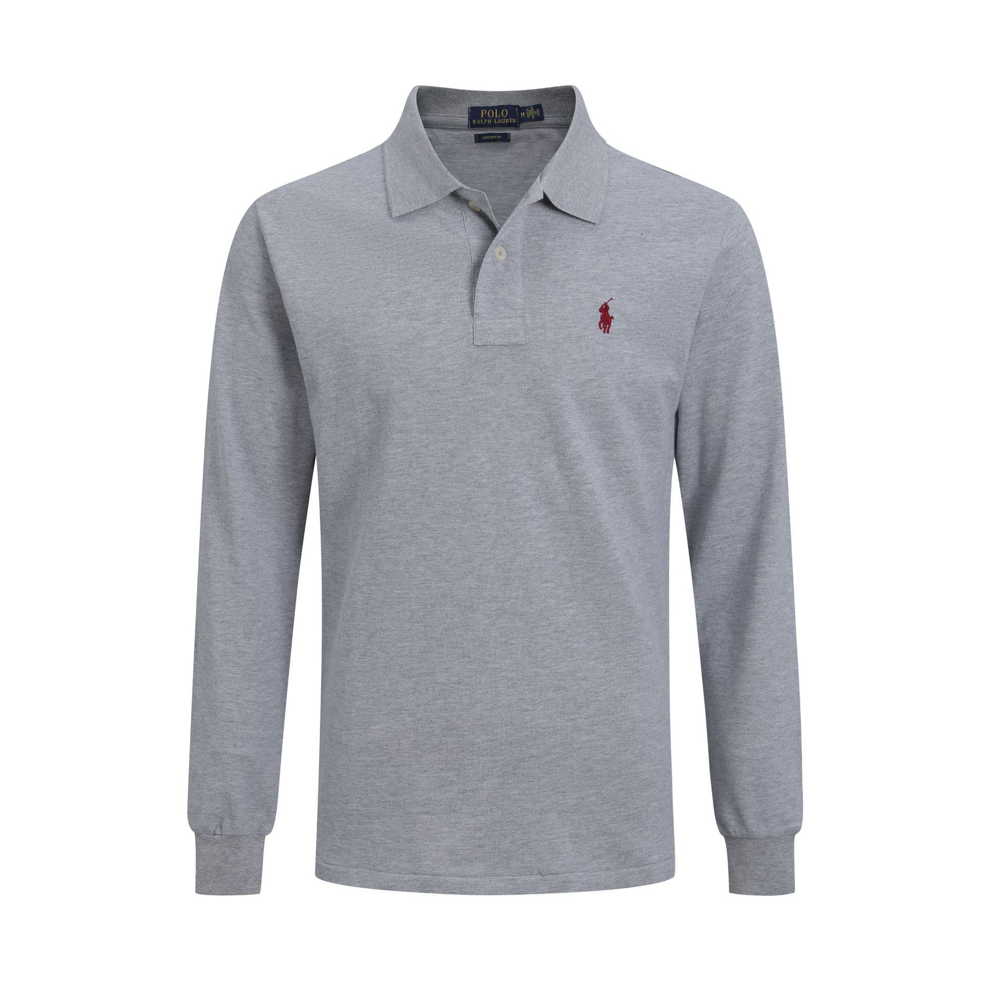 Long-sleeved gray and red pony shirt