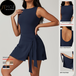 Gaun tenis wanita Logo kustom dengan celana pendek bawaan rok aktif pinggang dapat disesuaikan untuk Tenis & Latihan - Product Image 1