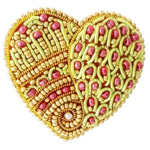 Embroidered Greek Fruit Brooch Box with Beads Multicolored Canvas Fabric Customizable <b>Sew</b>-On & Safety <b>Pin</b> Options Available - Product Image 1