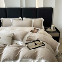 Parure de lit quatre pièces personnalisable en coton à fibres longues 100 fils, couleur unie, avec housse de couette et couvre-lit jacquard