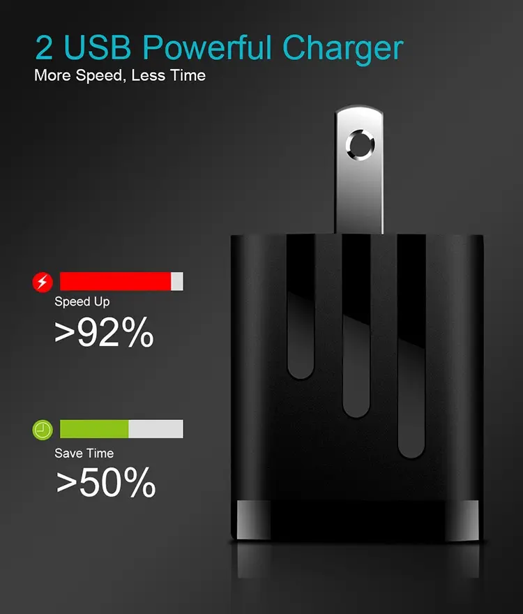 Toptan yüksek hızlı şarj 5 v 2.1 bir herhangi bir cihaz için iki port ile iki usb abd standart duvar şarj 10 w 12 w