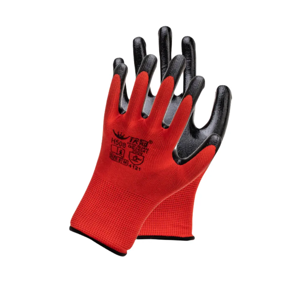Grosir sarung tangan kerja konstruksi keselamatan nitril antiselip dan tahan aus