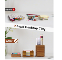 Organisateur de bureau en bois d'acacia : support pour notes adhésives, pot à crayons et stylos, rangement pour pinces à papier, accessoires de bureau pour marqueurs et loisirs créatifs