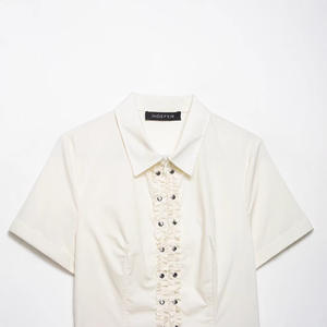 Camisa de popelina con botones y tachuelas para mujer 2026, blusa de algodón de manga corta, corte holgado, top informal, camisa de boutique <span class=keywords><strong>Revit</strong></span> OEM - Product Image 3