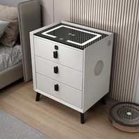 Mesita de Noche Inteligente con Cubierta de Vidrio, Carga Inalámbrica, Iluminación LED, Diseño Ecológico para Dormitorio Moderno, Sala de Estar, Muebles de Hotel