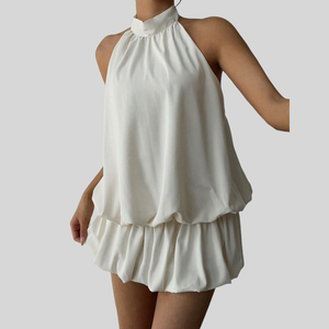 Abito Mini Senza Maniche con Colletto Alto da <span class=keywords><strong>Donna</strong></span>, Stile Y2K, Casual Elegante, per Festival Musicali, <span class=keywords><strong>Laurea</strong></span>, Ritorno a Scuola, Traspirante, Outfit Quotidiano - Product Image 3