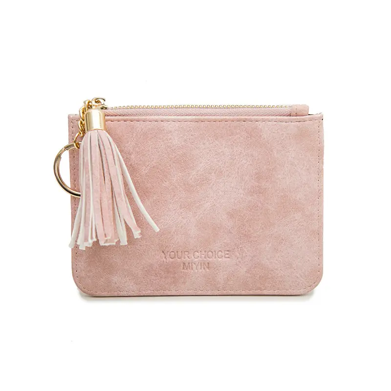 OB105 Fashionable gifts petal tassel pendant cute pu ultra thin wallet women short zipper mini custom coin purse