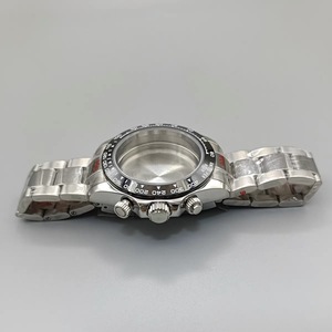Boîtier de montre en acier noir avec lunette noire, chronographe à quartz, 39 mm, avec bracelet en acier massif, compatible avec le mouvement VK63 - Product Image 5