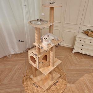 Árbol para Gatos de Madera Maciza de Venta Caliente, Torre para Gatos con Cama Superior, Poste Rascador, Plataforma Multicapa, Árbol Alto para Gatos con Postes Rascadores de Sisal - Product Image 4