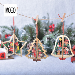 Décorations en <span class=keywords><strong>bois</strong></span> découpées au laser, ornements flocons de neige tridimensionnels, pendentifs clochettes pour sapin de Noël, cadeaux fournis par les fabricants - Product Image 3