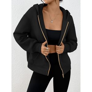 Women's <b>Zip</b> <b>Up</b> Hoodie Fleece Lined <b>Cropped</b> Sweatshirt Y2K Oversized Fall Jacket - Product Image 2