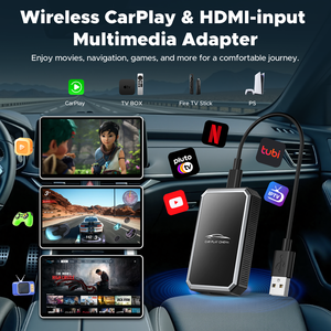 คู่ทีวีในรถแบบ2-in-1และอะแดปเตอร์ทีวี CarPlay ไร้สายสำหรับสวิทช์แท่งทีวีแปลงหน้าจอรถยนต์ที่มีประเภท-c/usb, Wi-Fi 5.8GHz - Product Image 3