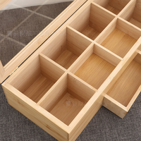 Boîte de rangement en bambou naturel avec couvercle transparent et tiroir coulissant pour sachets de thé, épices, organisation de la cuisine et du garde-manger