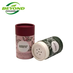 Stampa personalizzata Eco sale marino in polvere confezione alimentare scatola di cartone rotonda di lusso spezie tubo di carta vuoto con Shaker superiore