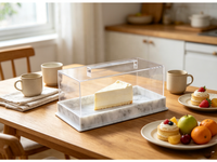 Boîte à gâteau personnalisée en acrylique marbré avec poignée, présentoir de rangement transparent en acrylique pour desserts, idéal pour table de fête, maison, vente directe usine