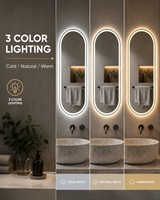 Miroir de salle de bain ovale intelligent à LED avec éclairage avant et arrière, gradation progressive, 3 températures de couleur, fonction mémoire, anti-buée