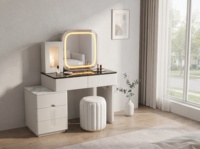Table de maquillage moderne et tendance en bois massif avec miroir et tiroir de rangement éclairé pour chambre à coucher, appartement, maison
