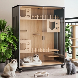Villa Panorámica para Gatos con Luces LED, Casa de Madera de Lujo para Gatos, Villa Moderna para Gatos, Jaula Grande Personalizable para Mascotas, Nido Premium para Mascotas - Product Image 4