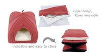 Tente pour chat en fausse fourrure de lapin lavable de haute qualité 2026, coussin igloo élégant, maison pour animaux de compagnie avec fermeture éclair pour petits chiens et chats, motif carré uni