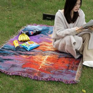 Nhanh Chóng Tùy Biến Dịch Vụ Châu Âu Mỹ Phong Cách Sân Dệt Tấm Thảm Chăn Polyester Bông Bốn Mùa Cho Dã Ngoại - Product Image 2