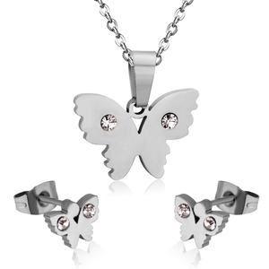 Parure de bijoux tendance en acier inoxydable, plaqué or, avec pendentif papillon en cristal et strass, collier et boucles d'oreilles, prix de gros - Product Image 2