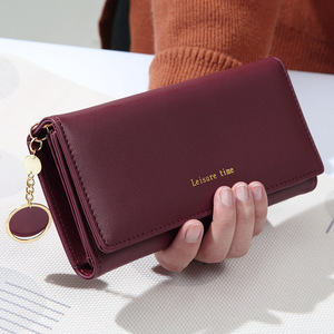 Bolso de cuero largo para teléfono para mujer, Cartera de viaje con tres pliegues, tarjetero, billetera de mano - Product Image 2