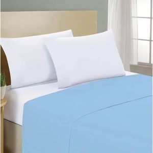 Drap plat 150x300cm 100% coton bleu clair pour lit simple italien - Product Image 1