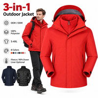 Veste technique 3-en-1 à étiquette privée, logo personnalisé, coupe-vent imperméable, doublure polaire et duvet, manteau d'extérieur pour homme, tailles S-4XL, OEM en gros