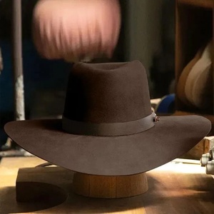 Brown Felt Cowboy <b>Hat</b> Wide Brim <b>Western</b> Country Outdoor Sunshade <b>Hat</b> with Leather Band - Product Image 1