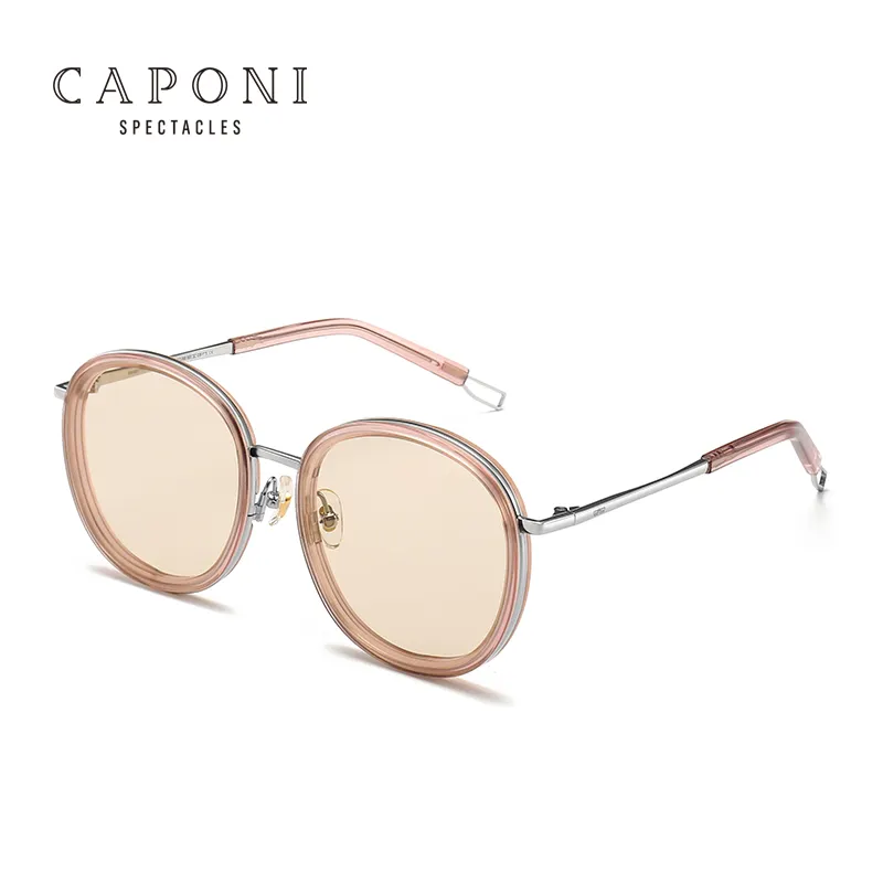 CAPONI New Fashion Metal Großer runder Rahmen Sonnenbrille Linse Vintage Brand Designer Sonnenbrille Damen Shades Transparent UV400 Nylon