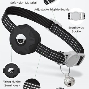 Airtag <span class=keywords><strong>Collar</strong></span> de gato negro impermeable reflectante Breakaway ajustable gatito GPS Tracker <span class=keywords><strong>Collar</strong></span> con Apple Air Tag Holder y campana - Product Image 2