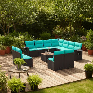Ensemble de canapés de jardin en polyrotin noir 12 pièces avec coussins, mobilier de patio extérieur, style contemporain, places pour 10 personnes - Product Image 2