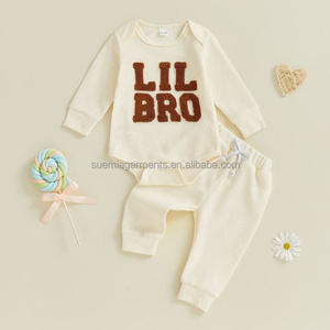 Conjunto de Ropa para Bebé y Niño Pequeño, Estilo Waffle Chic, con Bordado de Letras <span class=keywords><strong>LIL</strong></span> BRO, Personalizado de Fábrica, MOQ Bajo - Product Image 3