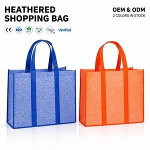 Sac fourre-tout réutilisable en non-tissé chiné avec longue poignée bleu-orange pour les courses et les supermarchés - Product Image 1