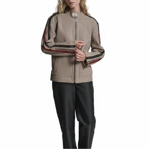 Veste de course en peau de mouton de qualité supérieure pour femmes, beige foncé, respirante, décontractée, veste d'hiver, logo personnalisable |   Cuir véritable de luxe - Product Image 4