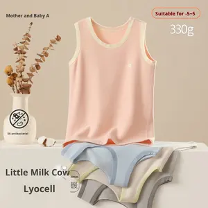 Automne hiver enfants <span class=keywords><strong>gilet</strong></span> Lyocell tricoté décontracté vêtements intérieurs haut sans manches filles bonbons couleurs sous-vêtement thermique garçons solide - Product Image 2