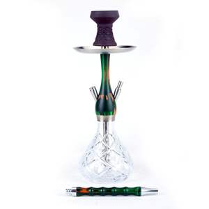 Narguilé à tuyau unique de style rétro à vente chaude 43cm motif en bois transfrontalier bleu avec résine d'acier inoxydable miroir - Product Image 3