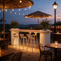 Tabouret de bar haut transparent d'extérieur, style tendance, avec dossier, en fer, plastique et bois, pour terrasse et salon de thé, table et chaise de terrasse
