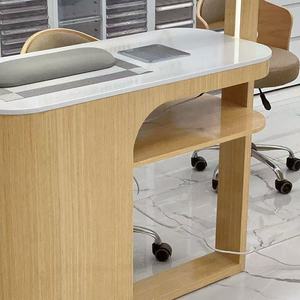 Nail salon solid wood lacquered nail art tables and chairs, single/double <b>seats</b>, double-layer <b>storage</b> - Product Image 4