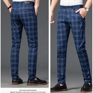 Mens Plaid Formal Dress Pants Stretch Skinny Checkered <strong>Golf</strong> <strong>Trousers</strong> Male Tartan Office Clothes Business Suit Tweed Pants - Product Image 2