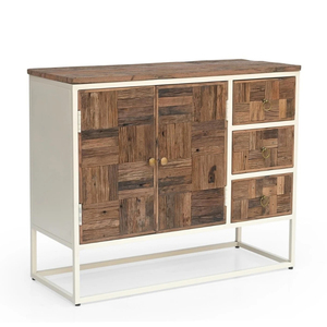 Contemporary Wagon Wood <b>Sideboard</b> Natural Wooden Finish and White Metal Coating <b>Storage</b> Cabinet for Living Room Dining Room - Product Image 4
