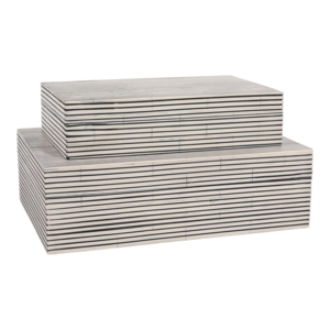 Rectangular Ridged Decorative Storage <b>Boxes</b> Modern Polyresin Wood <b>Keepsake</b> Box With Lids For Home Decor - Product Image 2