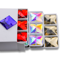 Accessoires de couture pour vêtements, strass à coudre en verre à dos plat, forme carrée, haute qualité, couleurs AB, sac OPP, vente en gros, 3 sacs