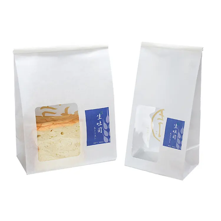 Tùy Chỉnh In Sinh Thái Thân Thiện Trắng Bakery Thực Phẩm Baguette Loaf Cookies Đóng Gói Kraft Sandwich Bánh Mì Bao Bì Túi Giấy Với Cửa Sổ